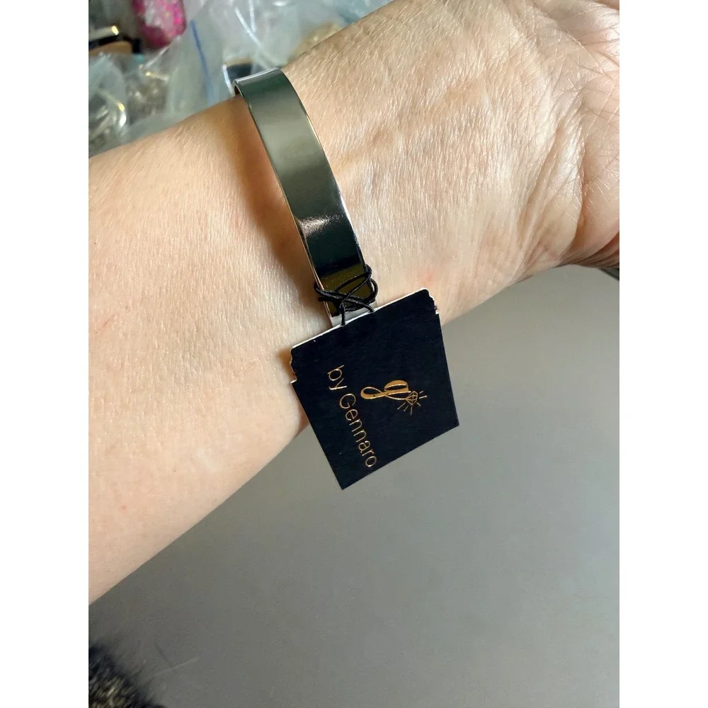G By Gennaro Silver Tone Polished Turn Lock Bangle Cuff Bracelet New